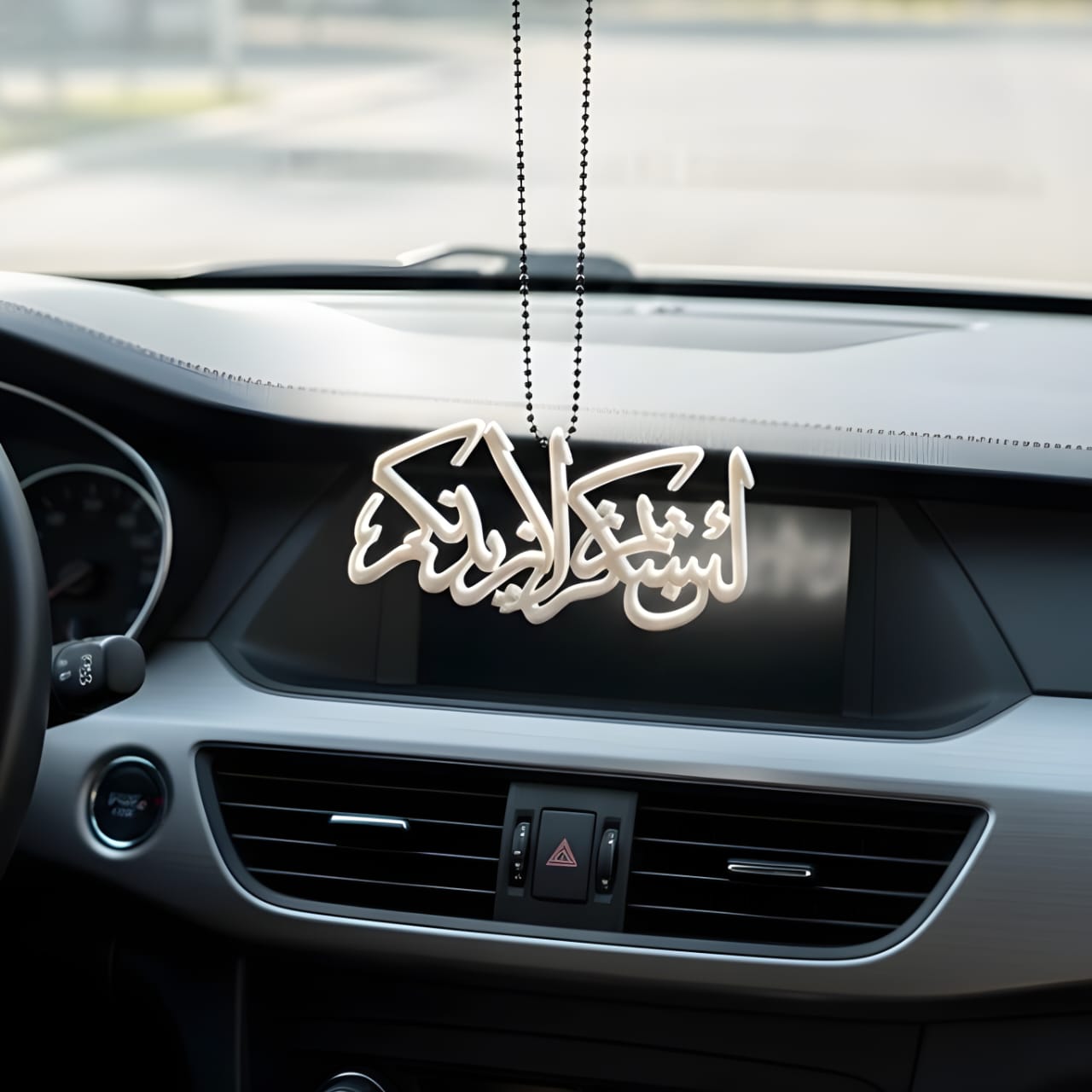 Premium Islamic Car Hanging Emblem - lain shakartum la azidannakum (White)